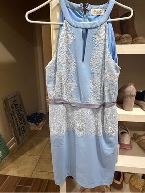 Light Blue Lace Halter Dress